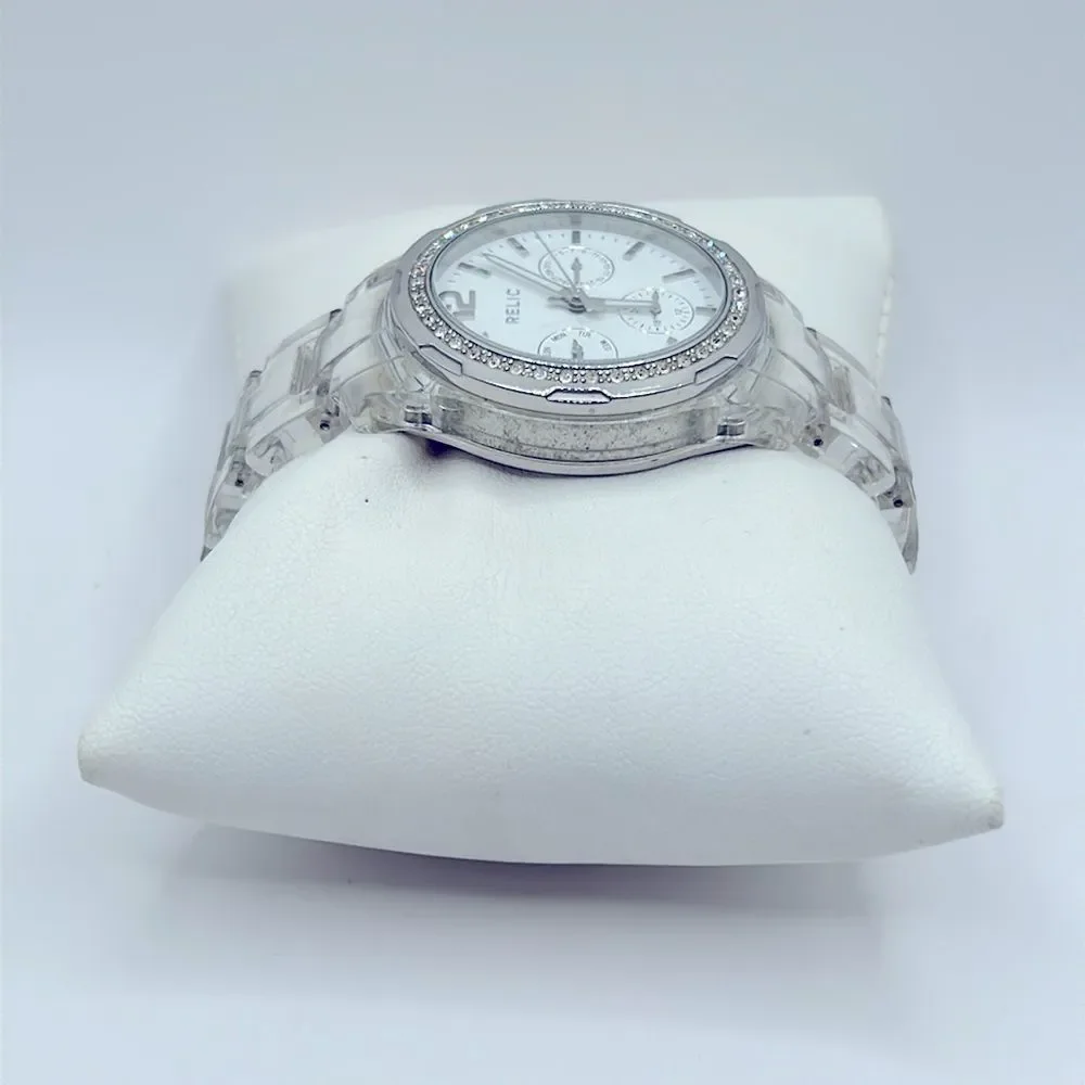 Working! Relic Rhinestone Bezel Clear Plastic Band Ladies Watch